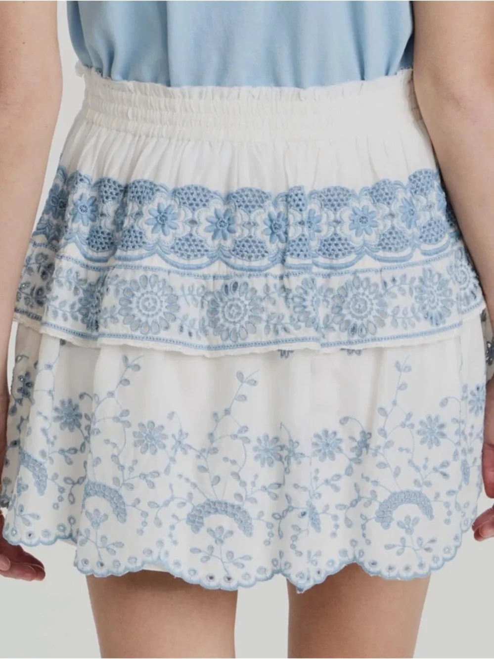 LoveShackFancy Charmain Skirt White and Blue Embroidered Eyelet Mini Skirt NWOT - Picture 4 of 11